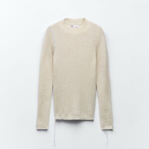 Zara Women's Beige Knit Cardigan Stitching Detail Size L Sweater NWT